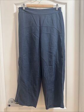 Wide Leg Navy Stitch-Detail Pants